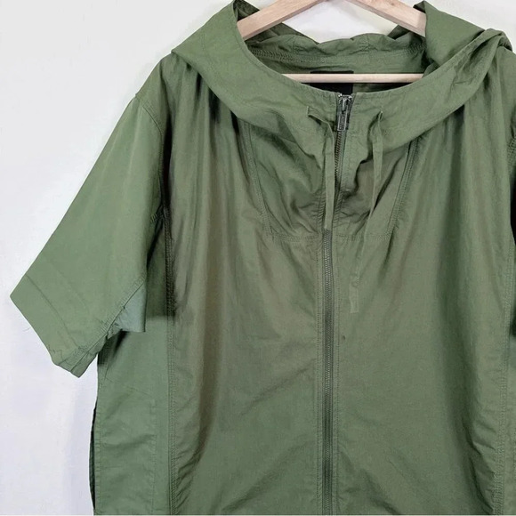 JNBY Hooded Cotton Green Army Full  Zip Short Sleeve Jacket - Picture 10 of 16